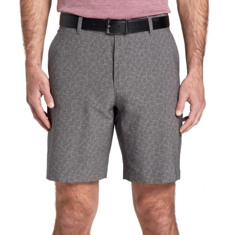 VRST Gray Leaf Print Golf Performance Shorts 9” Inseam Pockets Flat Front